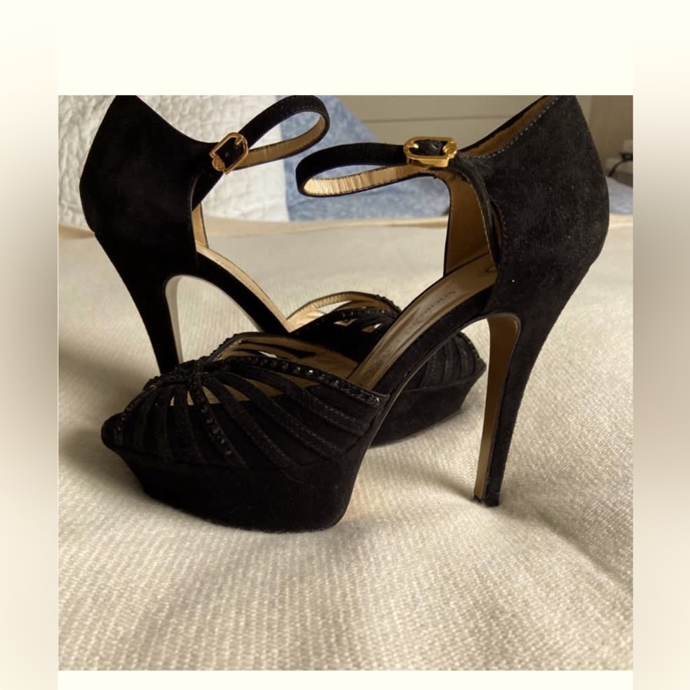 Giorgio Fabiani Black Suede Heels With rhinestones Size 6